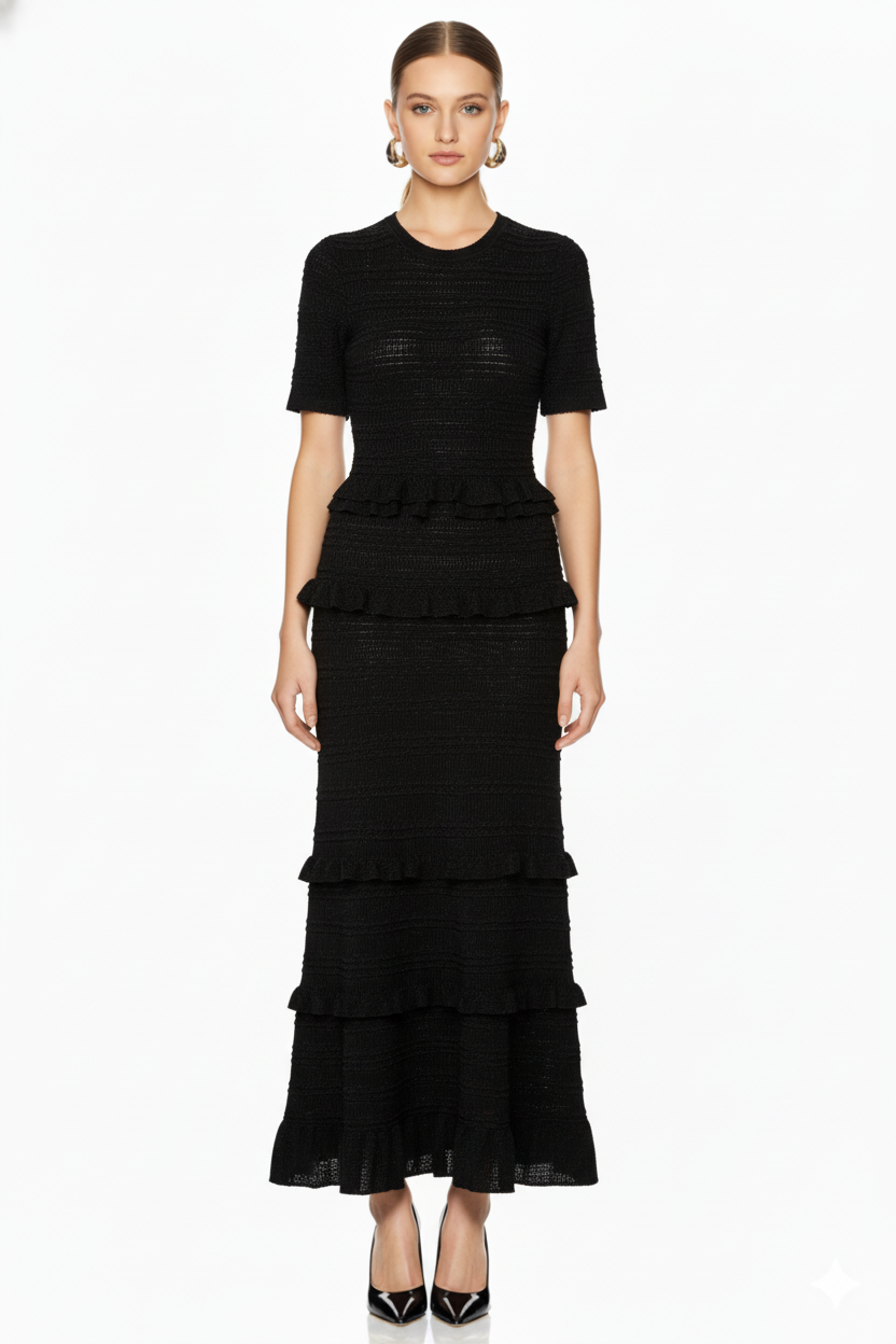 Ruffled Trim Knit Maxi Dress