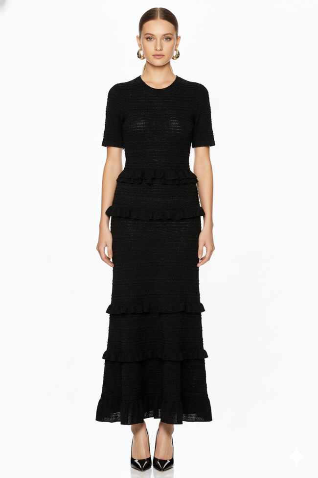 Ruffled Trim Knit Maxi Dress Main Image