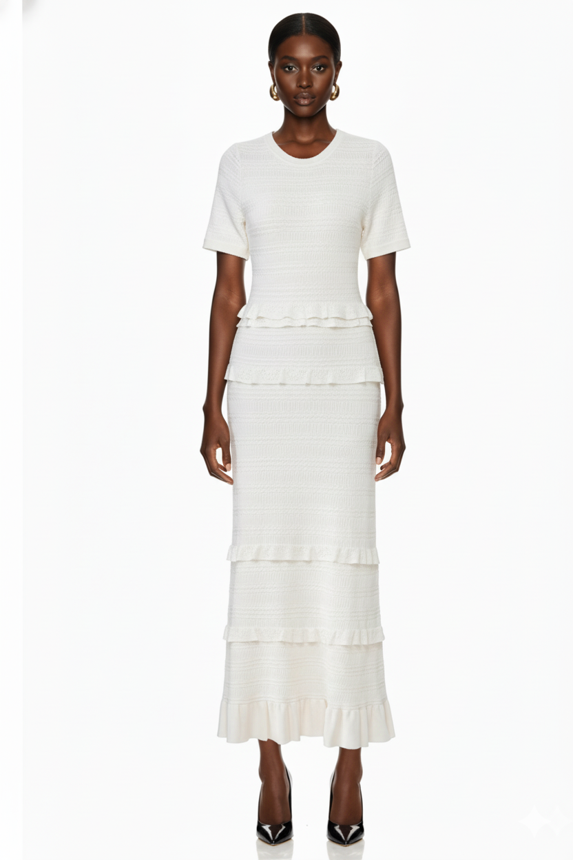 Ruffled Trim Knit Maxi Dress