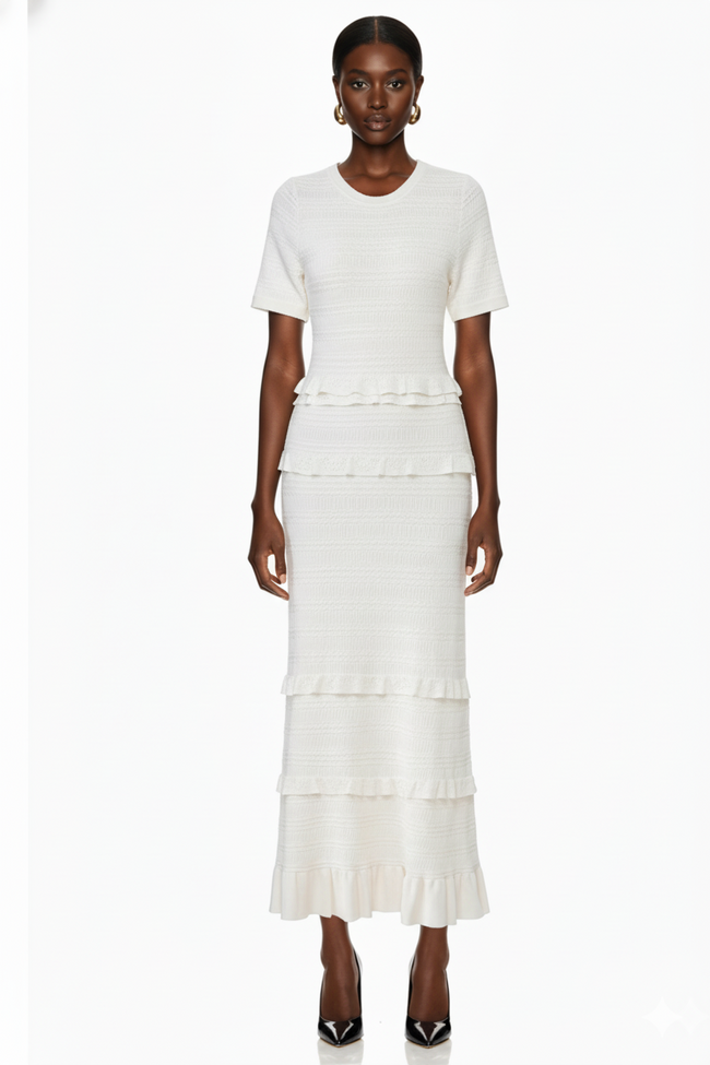 Ruffled Trim Knit Maxi Dress Hover Image