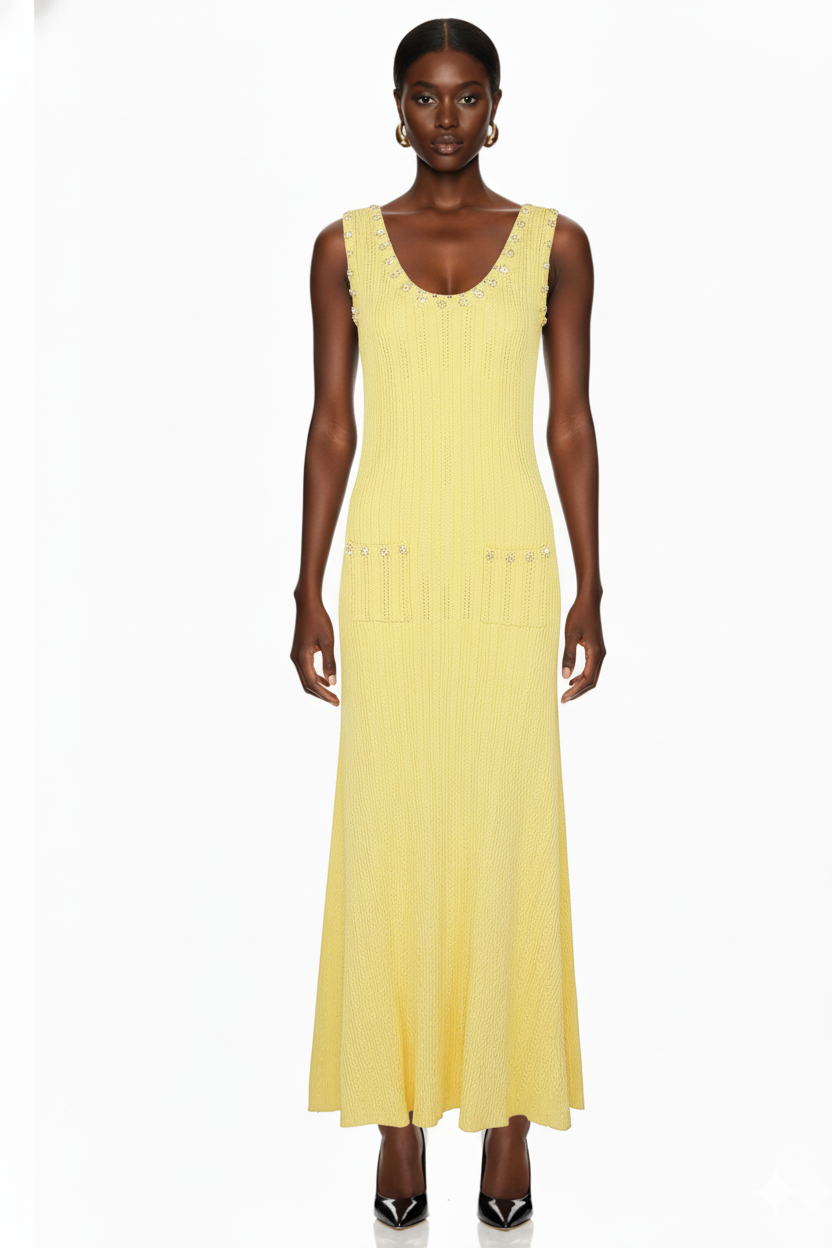 Embellished Trim Knit Dress and Cardigan Set