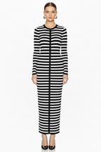 Long Sleeve Horizontal Stripe Bodycon Maxi Dress