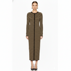 Long Sleeve Horizontal Stripe Bodycon Maxi Dress