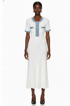 Contrast Denim Detail Knit A Line Dress