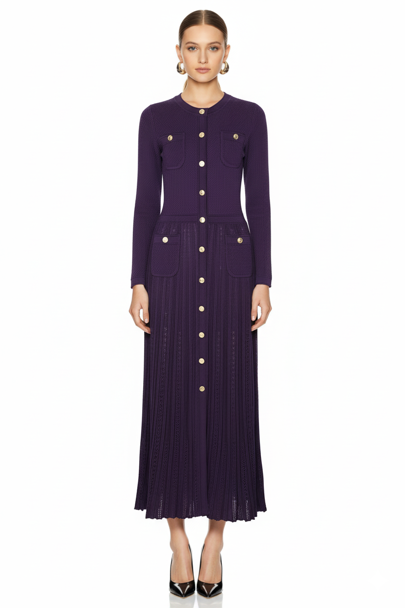 Chic Pleated Knit Maxi Dress