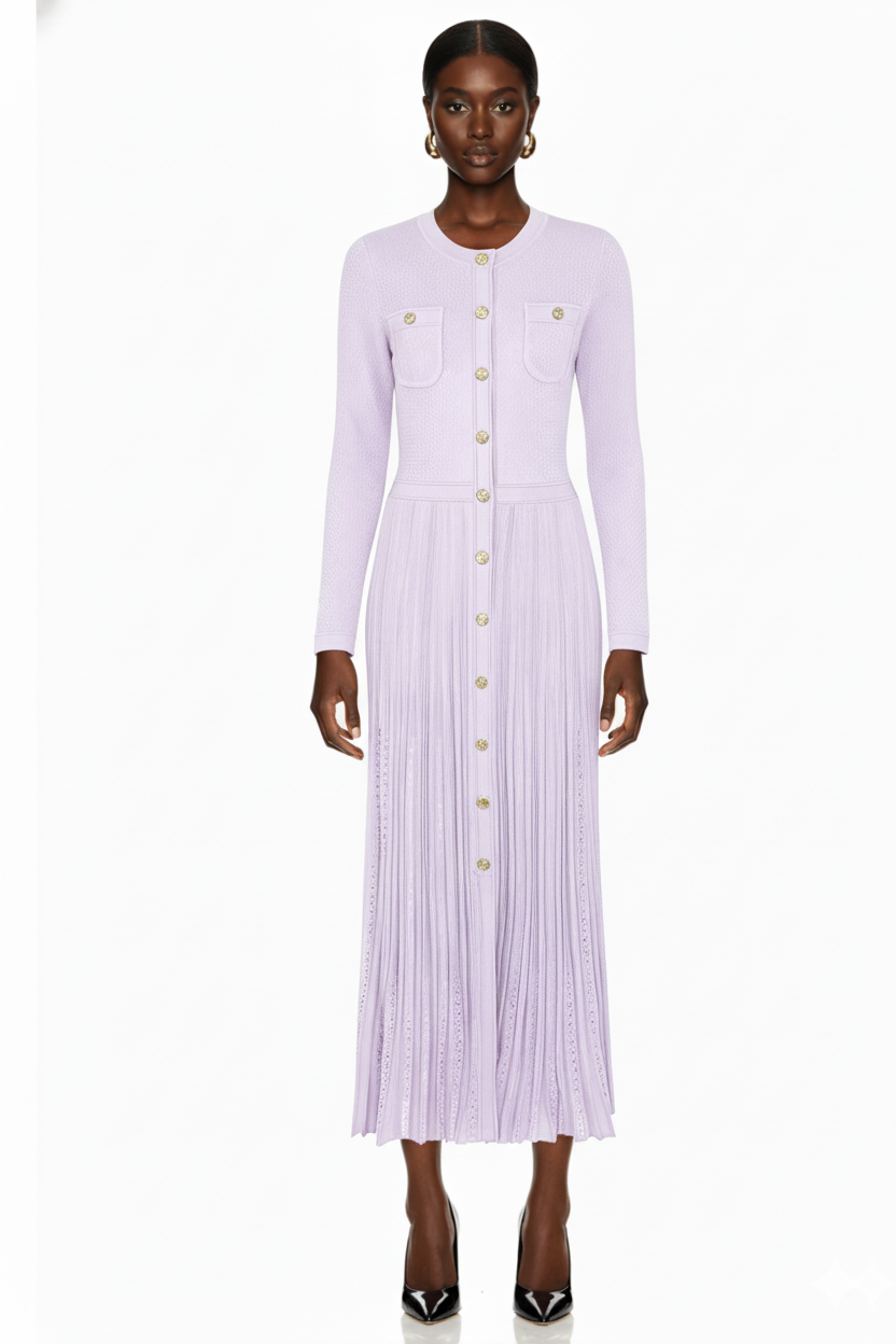 Chic Pleated Knit Maxi Dress