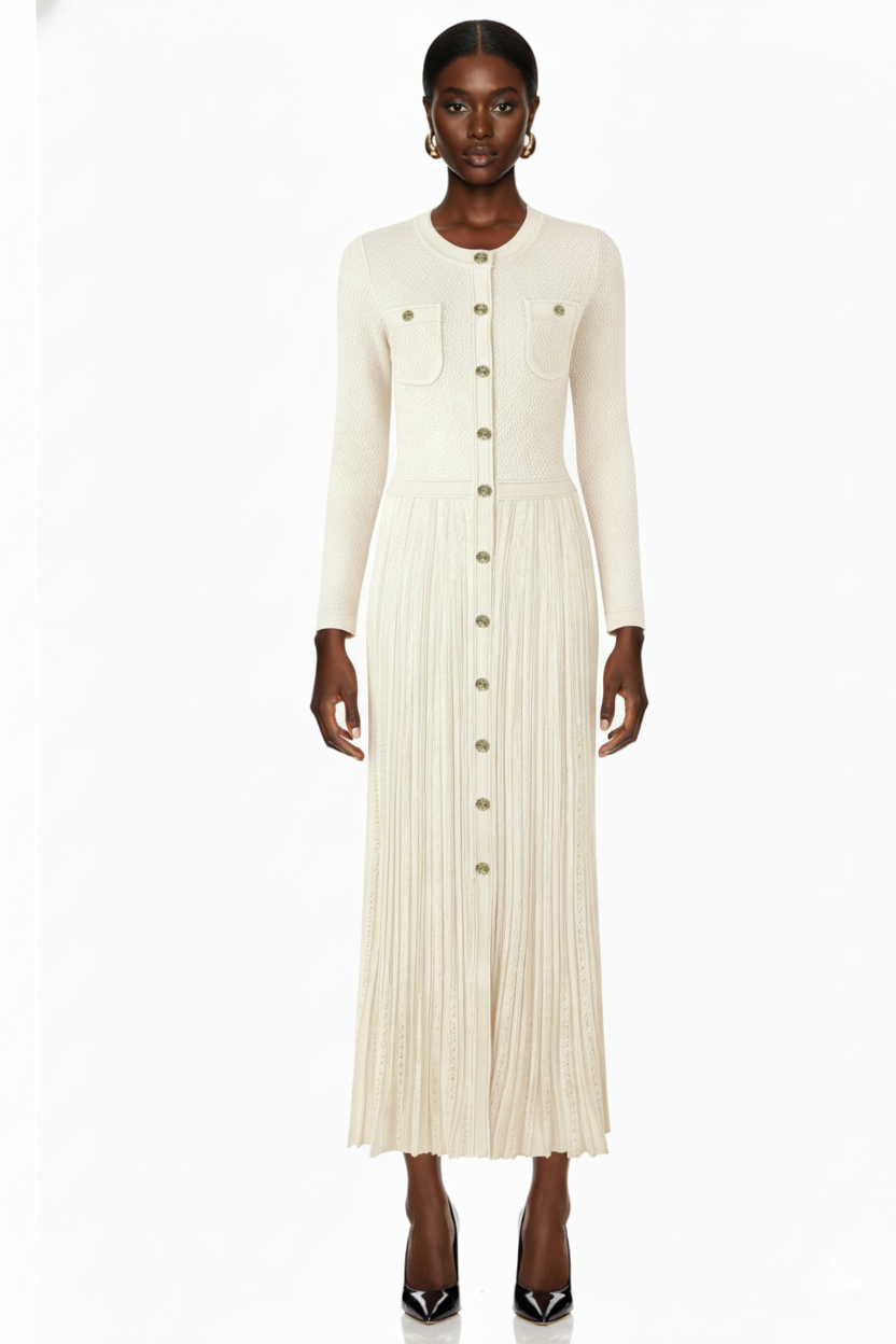 Chic Pleated Knit Maxi Dress