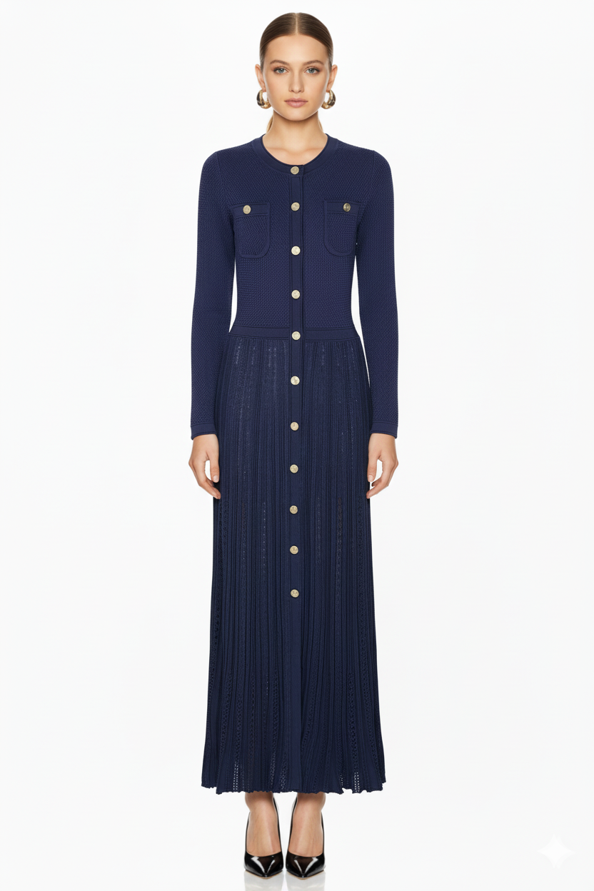 Chic Pleated Knit Maxi Dress