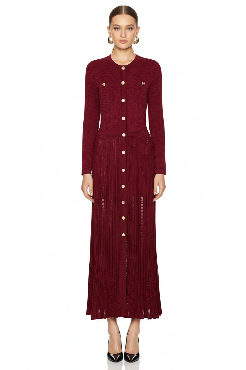 Chic Pleated Knit Maxi Dress