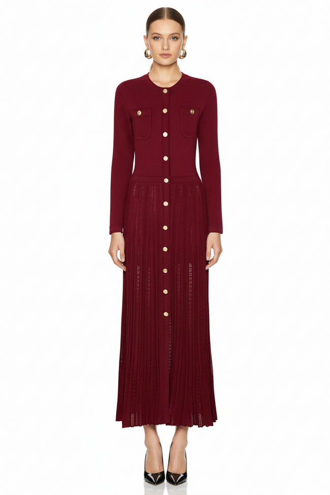 Chic Pleated Knit Maxi Dress Main Image
