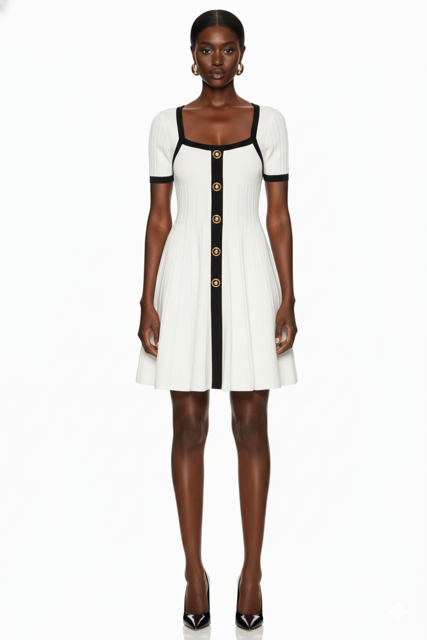 Elegant Square Neck Knit Skater Dress