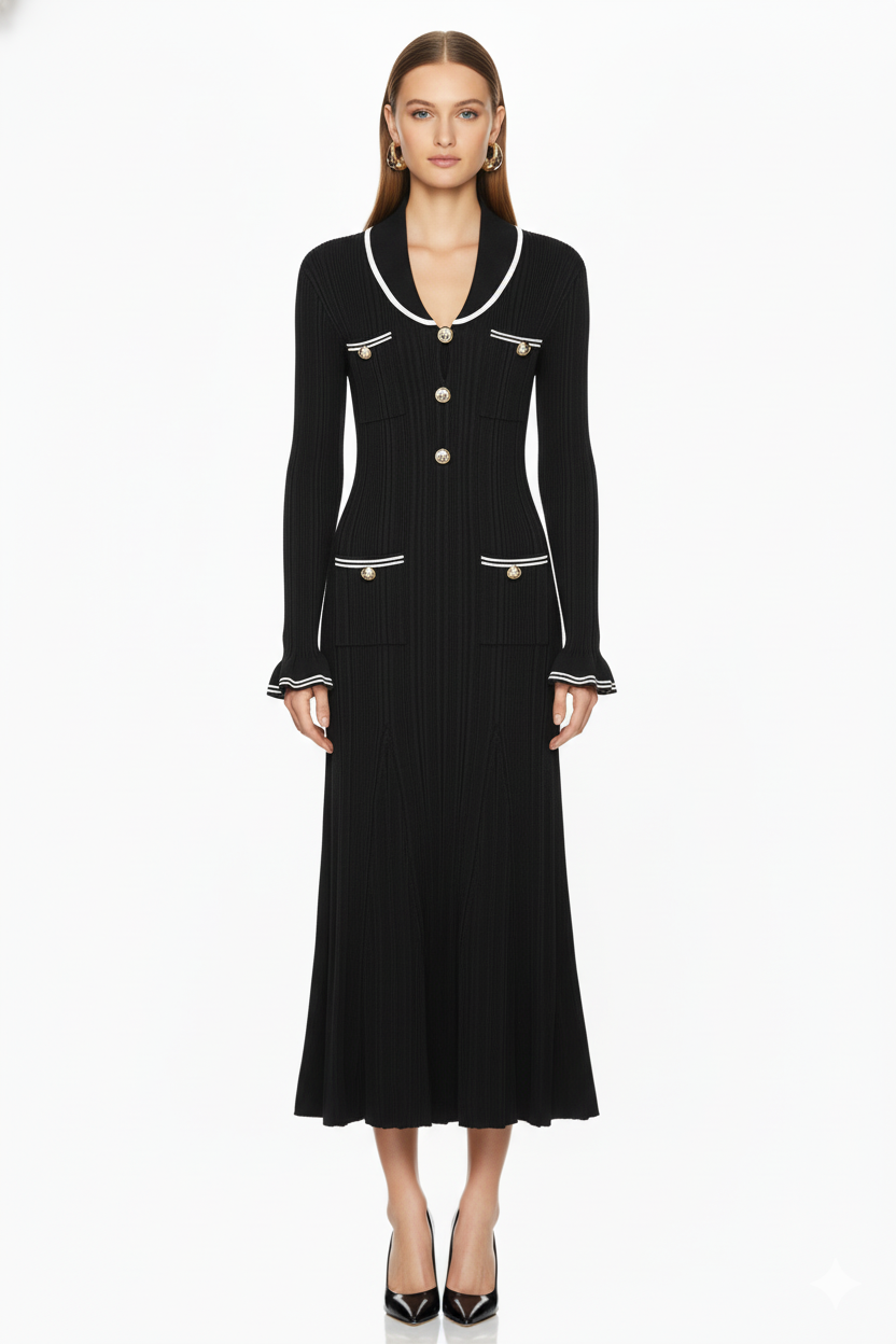 Chic Pocket Detail Knit Long Dress