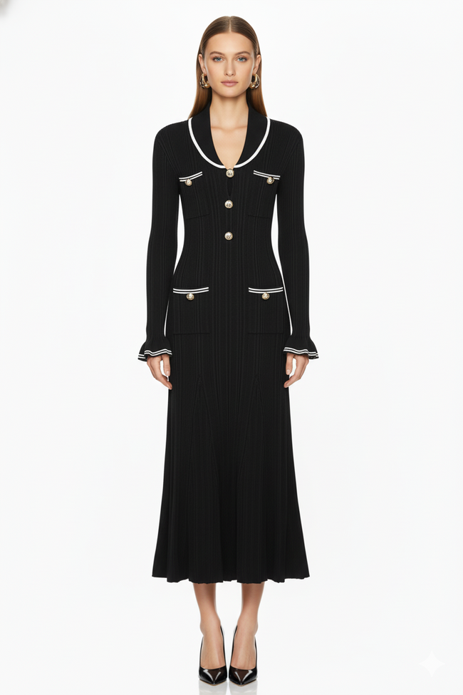 Chic Pocket Detail Knit Long Dress Hover Image