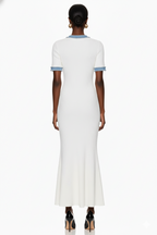 Elegant Contrast Trim Knit Maxi Dress