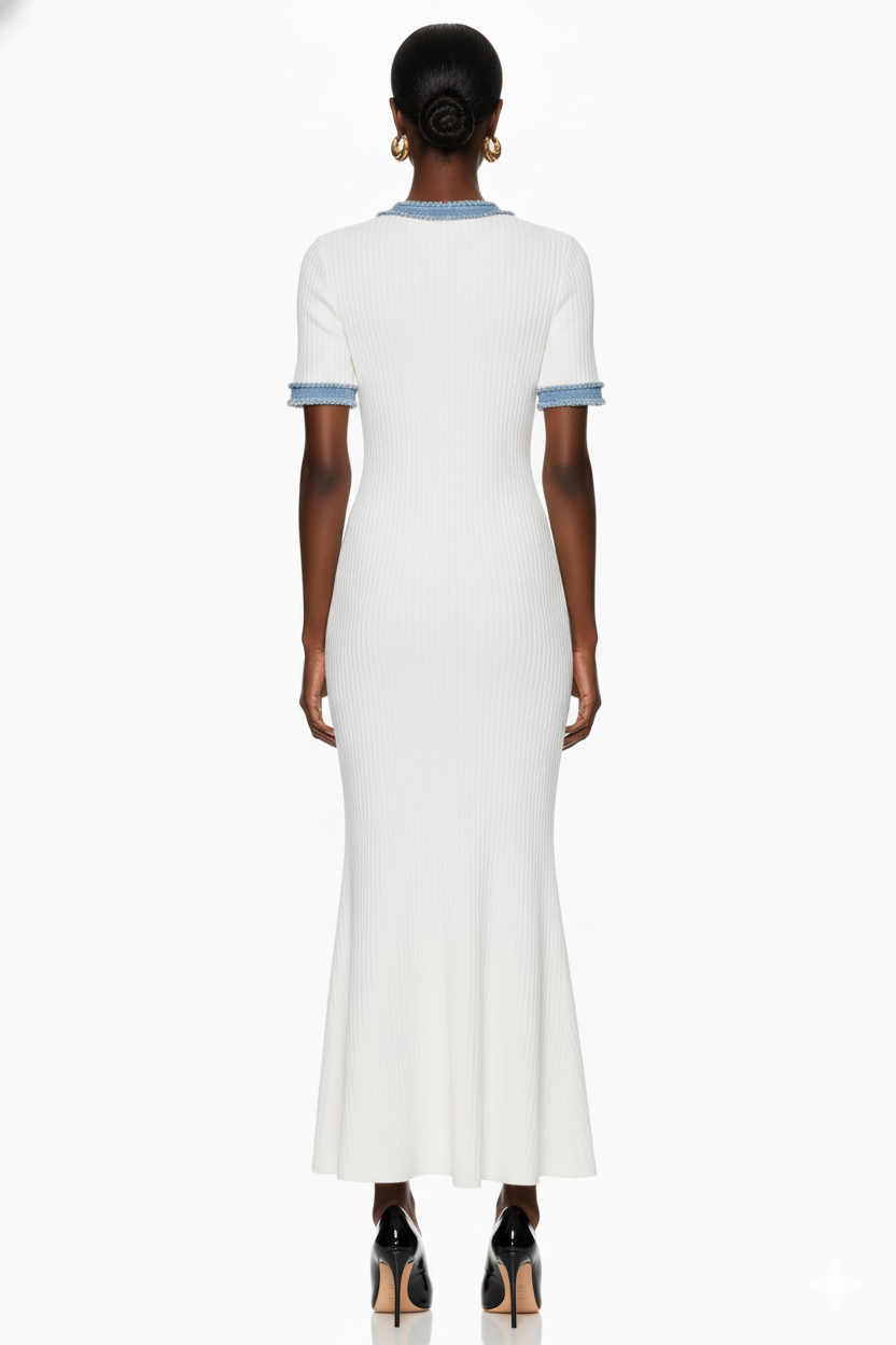 Elegant Contrast Trim Knit Maxi Dress