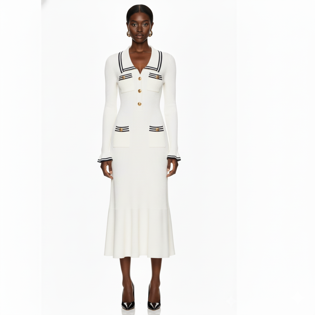 Chic Pocket Detail Knit Long Dress