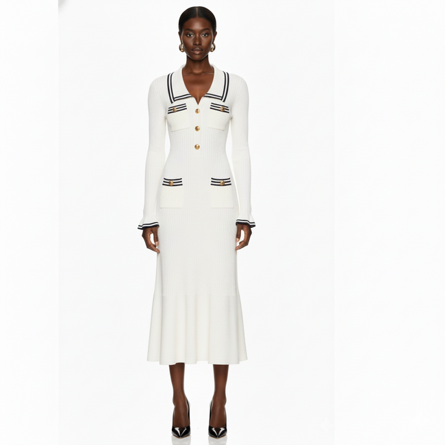 Chic Pocket Detail Knit Long Dress Main Image