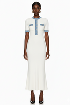 Elegant Contrast Trim Knit Maxi Dress