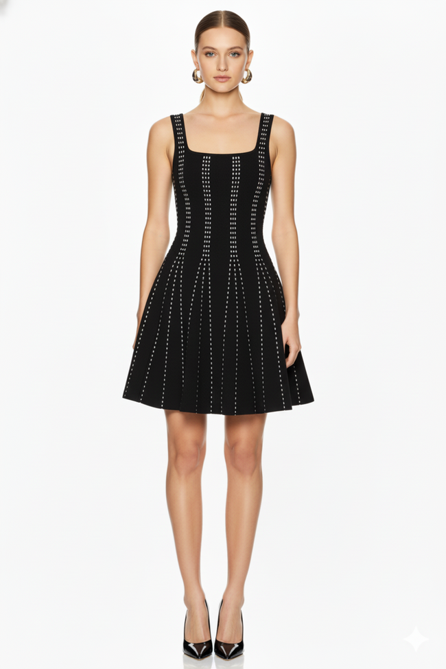 Studded Fit and Flare Knit Mini Dress Hover Image