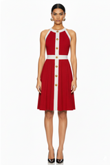 Sleeveless Contrast Panel Midi Dress and Matching Button Front Jacket Set