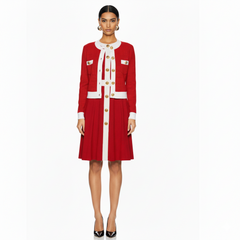 Sleeveless Contrast Panel Midi Dress and Matching Button Front Jacket Set