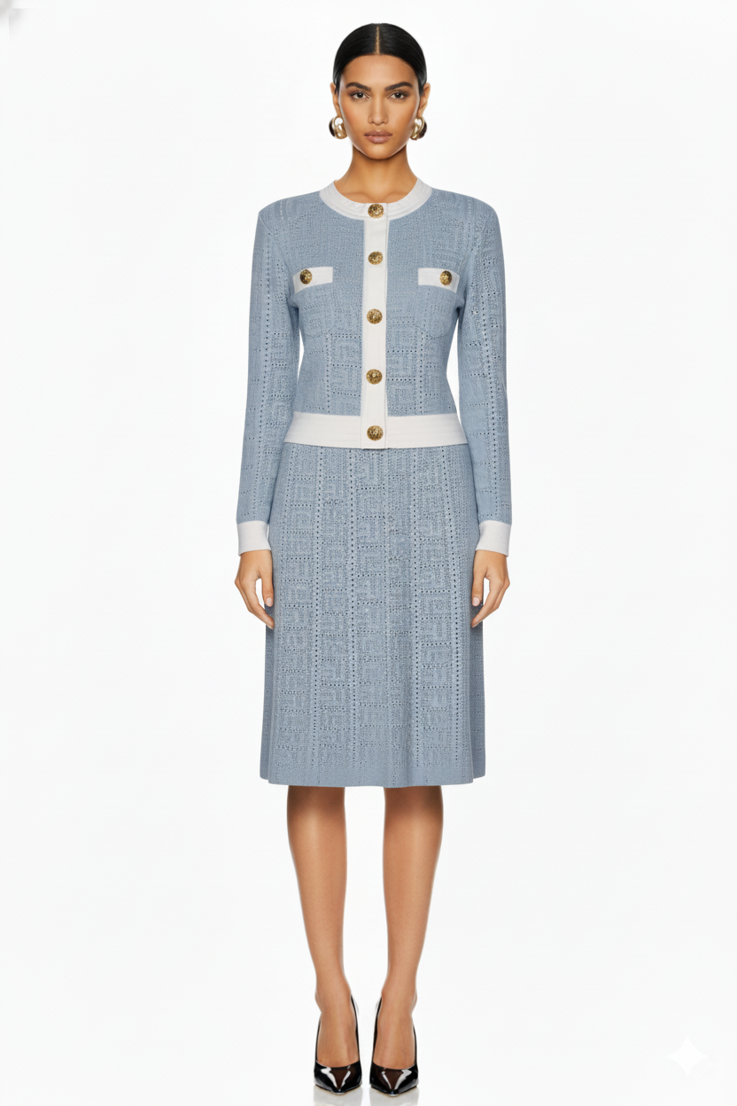 Sleeveless Contrast Panel Midi Dress and Matching Button Front Jacket Set