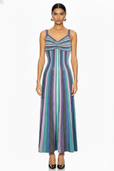 Striped Knit Maxi Dress with Shaped Bust and Slim Straps