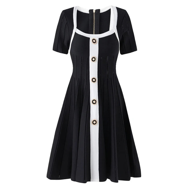 Elegant Square Neck Knit Skater Dress Main Image