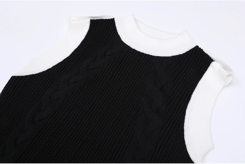 Contrast Trim Knit Maxi Dress and Zip-Up Cardigan Set