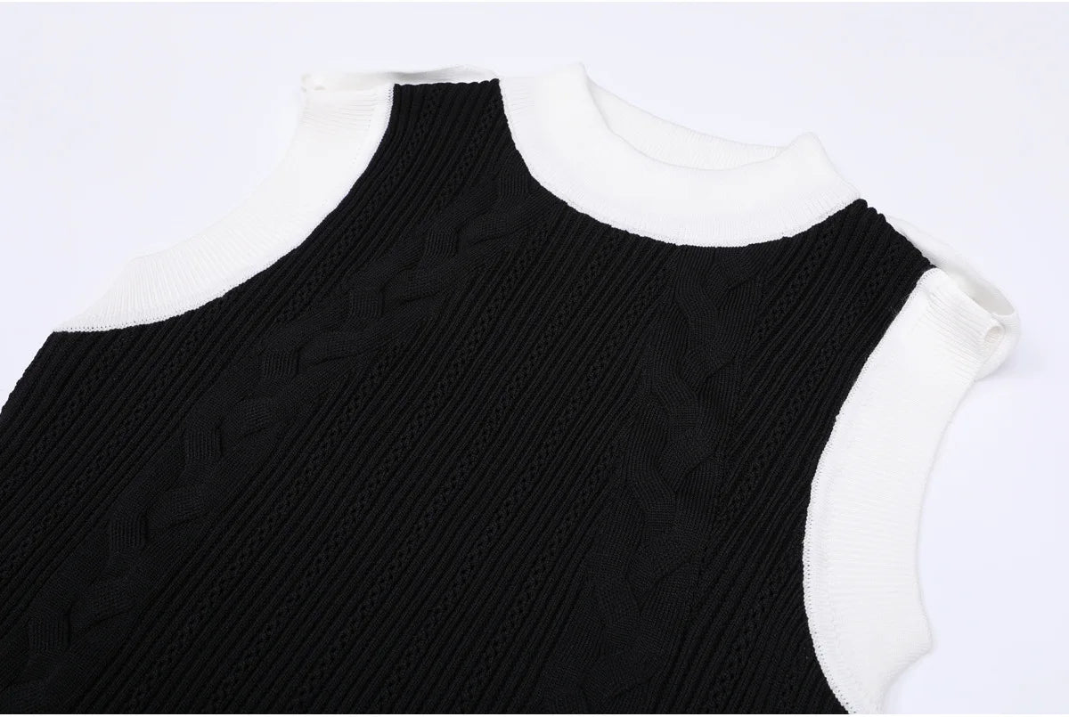 Contrast Trim Knit Maxi Dress and Zip-Up Cardigan Set