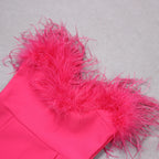 Feather Trim Strapless Column Gown