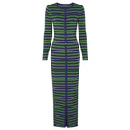 Long Sleeve Horizontal Stripe Bodycon Maxi Dress