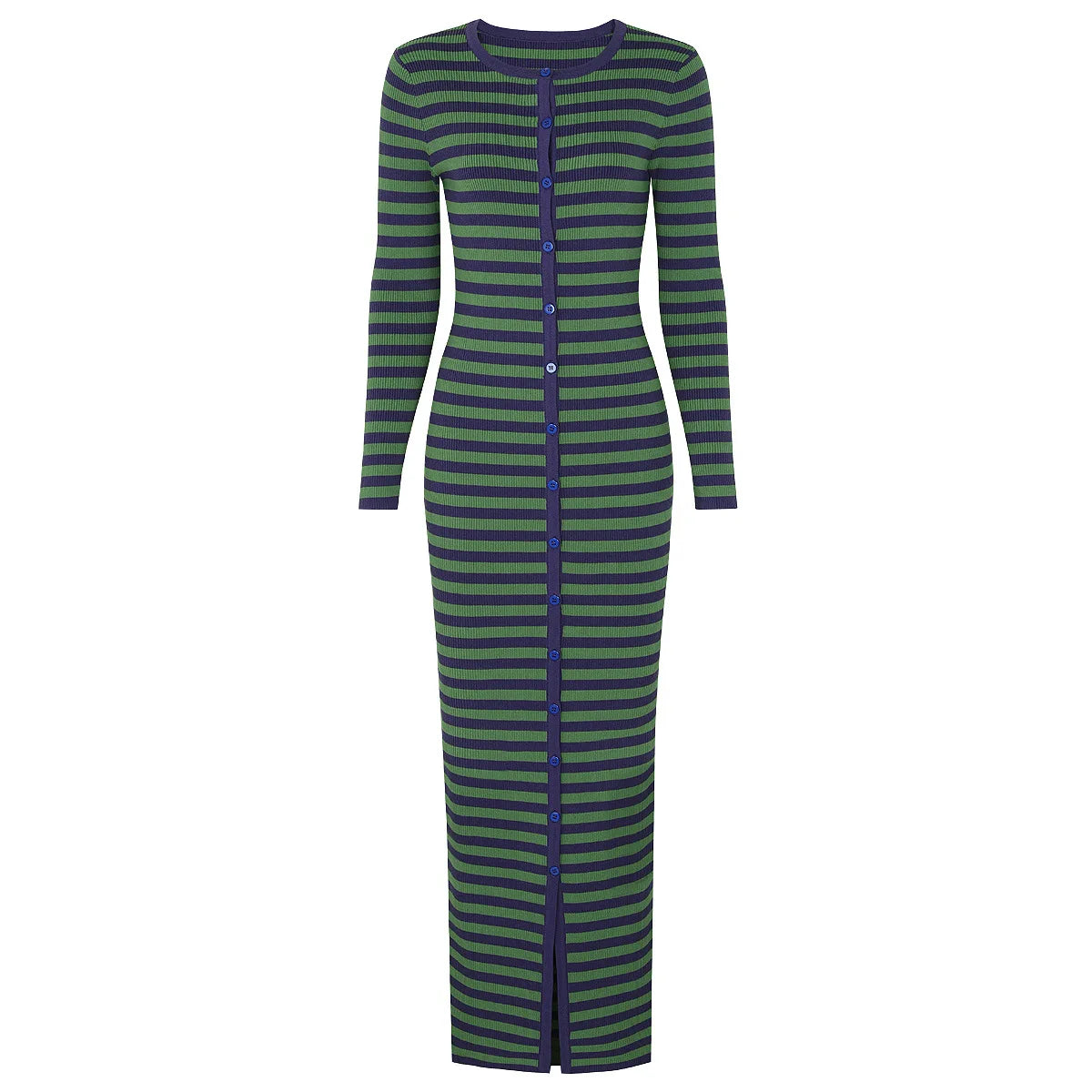 Long Sleeve Horizontal Stripe Bodycon Maxi Dress