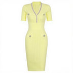 Embellished Trim Ribbed Knit Midi Dress