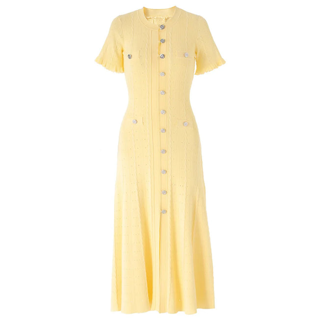 Button-Front Short Sleeve Knit Midi Dress Main Image