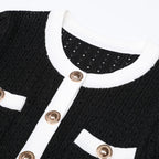 Contrast Trim Button-Front Knit Peplum Dress