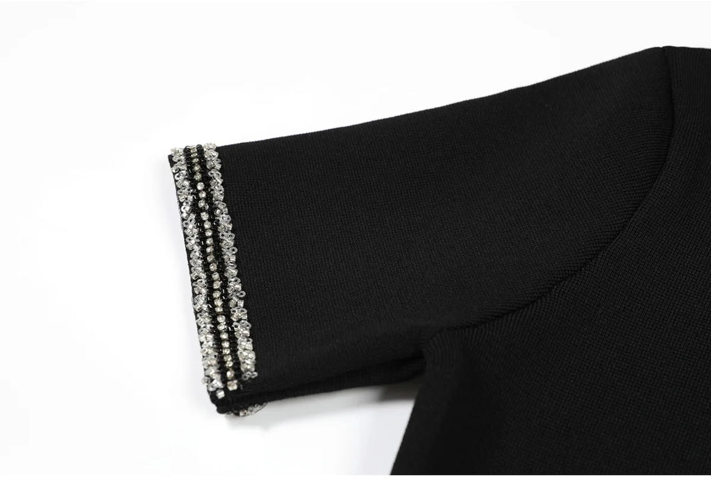 Embellished Trim Knit A-Line Mini Dress