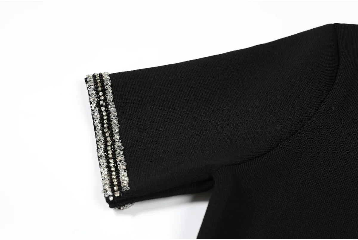 Embellished Trim Knit A-Line Mini Dress