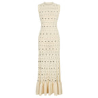 Embellished Knit Crochet Gown with Flounce Hem