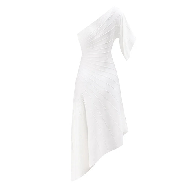 One-Shoulder Asymmetric Ribbed Midi Dress Main Image