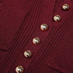 Button-Front Ribbed Knit Maxi Dress with Chain Belt