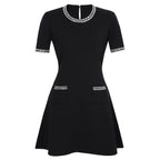 Embellished Trim Knit A-Line Mini Dress