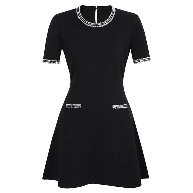 Embellished Trim Knit A-Line Mini Dress Main Image