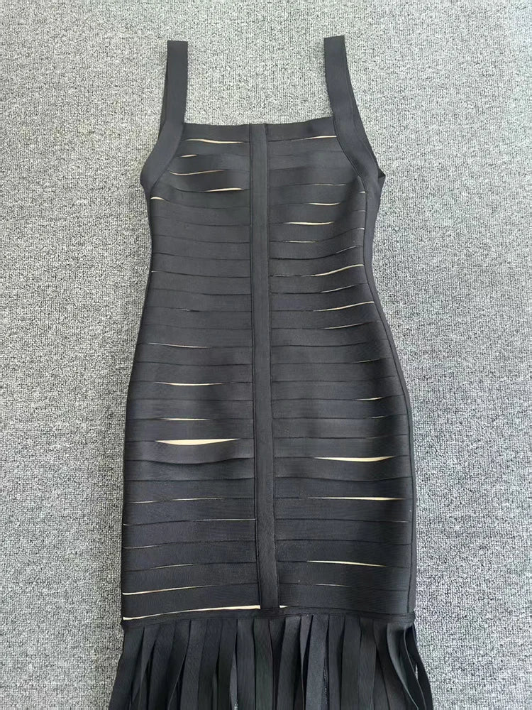 Cutout Bandage Fringe Maxi Dress