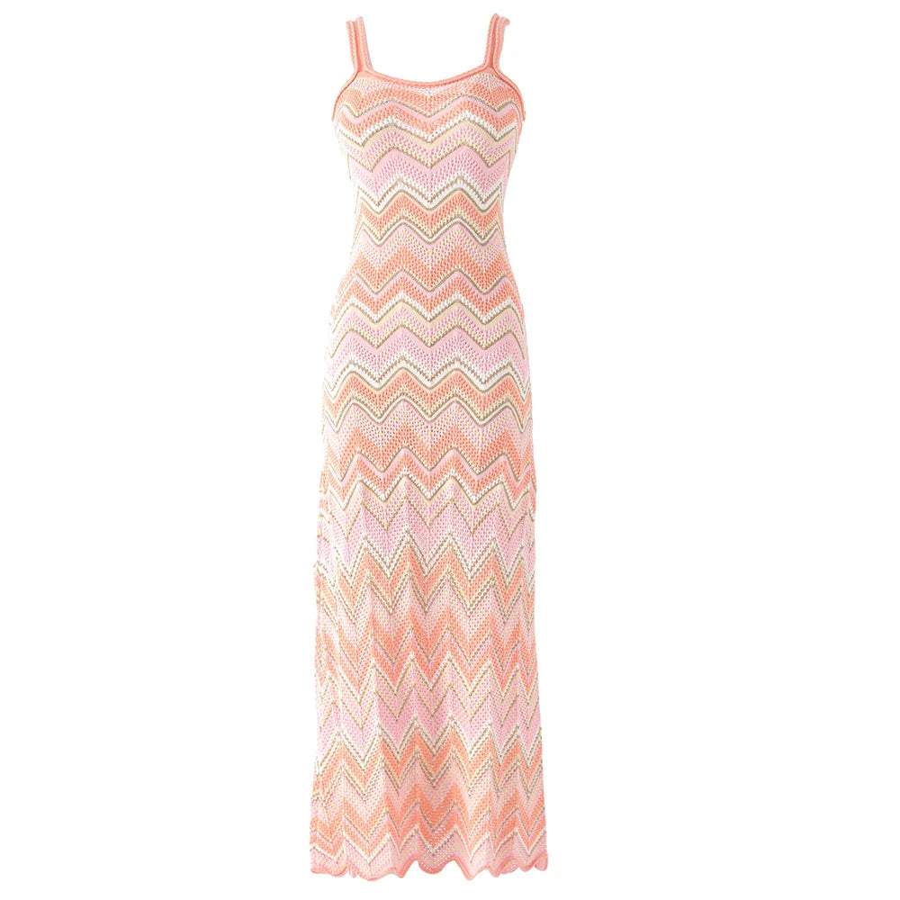 Chevron Knit Strappy Maxi Dress