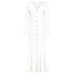 Button Front Textured Knit Fishtail Dress