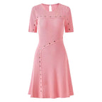 Asymmetric Button-Detail Ribbed Knit Dress