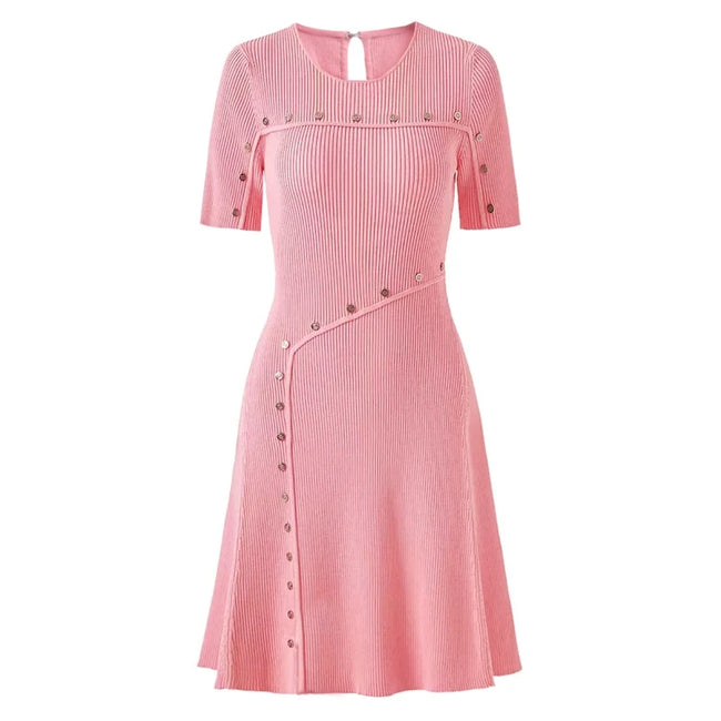 Asymmetric Button-Detail Ribbed Knit Dress Main Image
