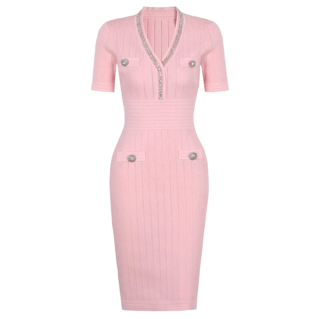 Embellished Trim Ribbed Knit Midi Dress Main Image