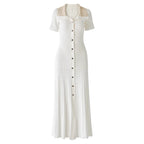 Embellished Collar Ribbed Button-Down Maxi Dress